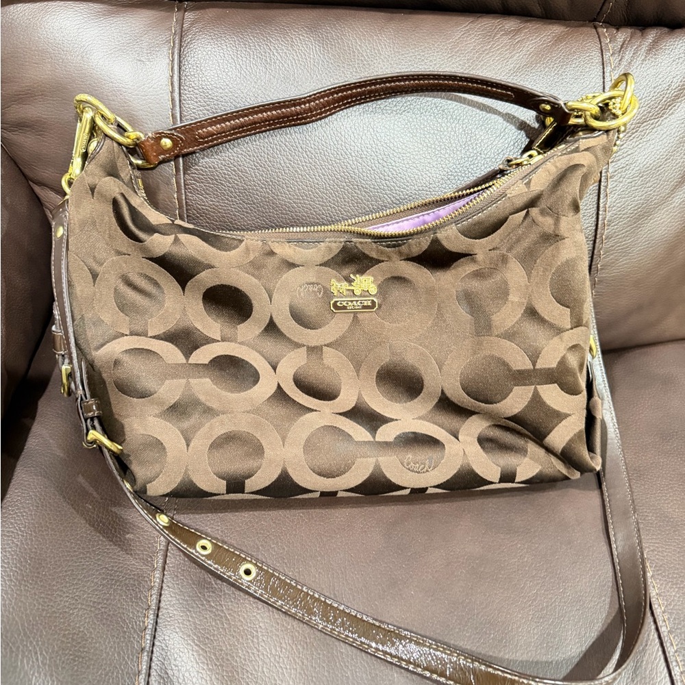 Coach Tan and Brown Signature Shoulder Bag